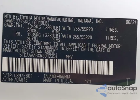 2024 Lexus Tx 350 Premium z USA, uszkodzony, nr VIN 5TDAAAA6XRS012354